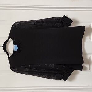CeCe Black Top Sheer Floral Sleeves L - NWT